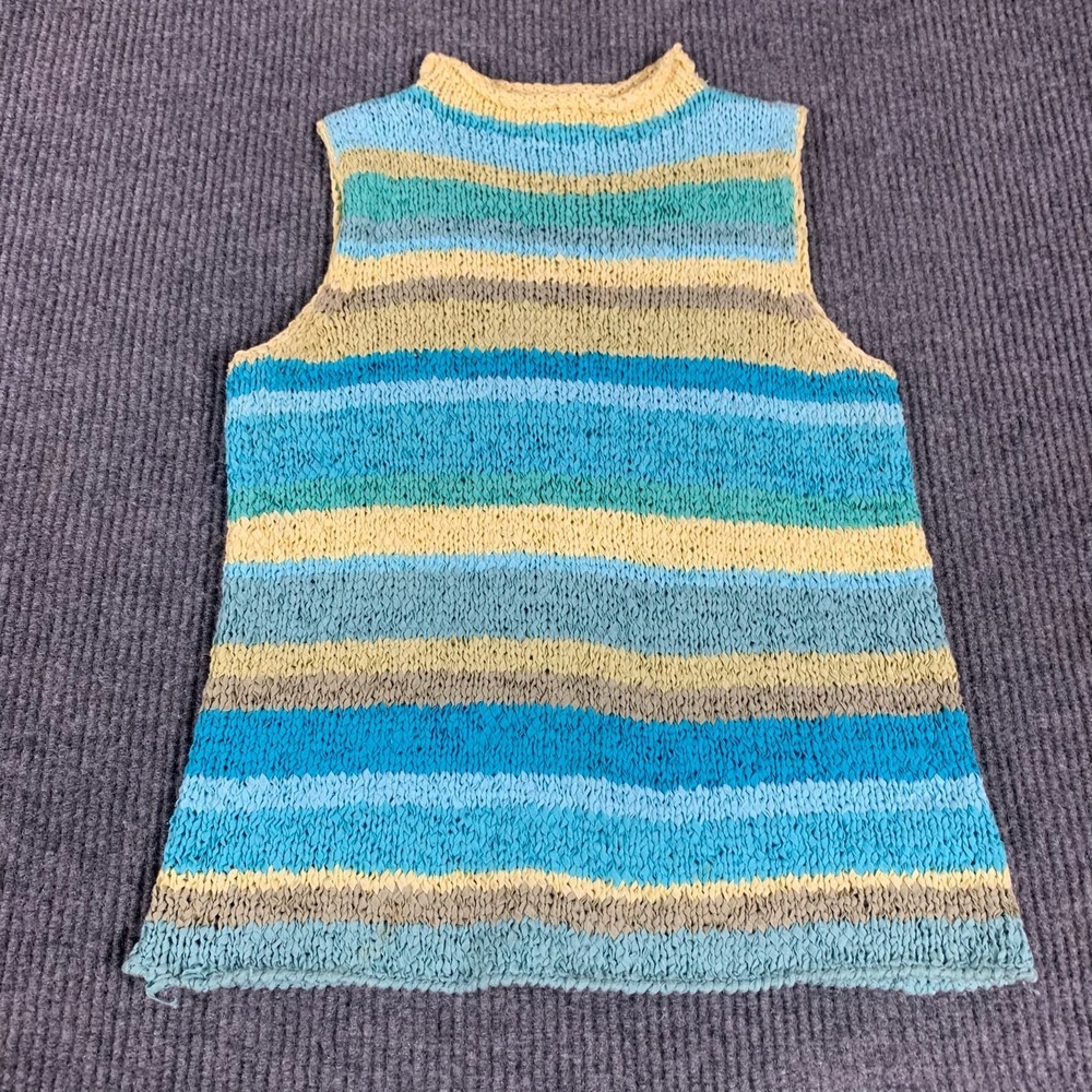 VTG Sigrid Olsen Sport Sweater Vest Womens Medium Blue Striped Colorful Retro